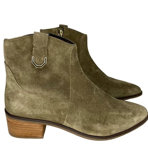 New Cole Haan Maci Western Ankle Boots Pull On Olive Green Suede Heeled US 7 - Picture 1 of 10